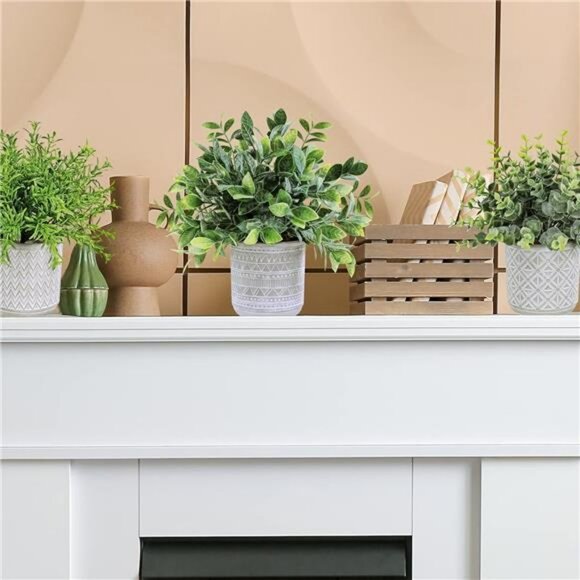 Set of 3 Small Fake Potted Plants Eucalyptus Rosemary Greenery in Ceramic Pots - Picture 5 of 7